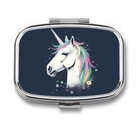 Be Horse Pill Box 2 Compartment, Portable Pill Case with Mirror for Pocket Purse Travel, Mini Metal Medicine Organizer for Vitamins Fish Oil