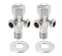 Be In Your Mind 2 Sets 1/2 Stainless Steel Double Angle Valve 1 in 2 Out Outlets Angle Stop Valve for Washing machine Toilet Water Heater, Silver