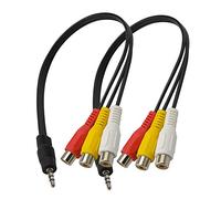 Be In Your Mind 2Pcs 3.5mm Male to 3 RCA Female Adapter Cables 25cm 1/8" Plug to RCA Socket Jack Stereo AV Audio Video AUX Conversion Adaptor Cord Wires