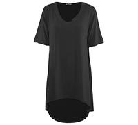 Be Jealous Womens Ladies V Neck Short Sleeve High Low Dipped Hem Casual Long Swing Tee Top Black