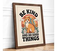 Be Kind and Do Good Things Retro Framed Wall Art Print A2 (59.4×42cm) Walnut, Wall Decor for Living Room, Bedroom, Office & Home, Ready to Hang, Art Gift
