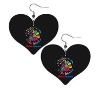 Be Kind Autism Awareness Day In A World Where You Can Be Anything Leather Earrings For Women Dangle Earring Drop Heart Pendant With Hook Gifts For Adult Girl