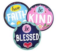 Be Kind, Be Blessed Faith, Have Faith Round Magnet Decorating Set for Car Locker or Refrigerator, 5 1/2 Inch, Pack of 3