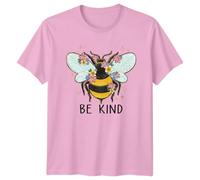 Be Kind Bee Insect Animals Mens T-Shirt Womens Tee Graphic Unisex Top Watercolor Floral Nature Inspired M Light Pink