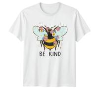 Be Kind Bee Insect Animals Mens T-Shirt Womens Tee Graphic Unisex Top Watercolor Floral Nature Inspired 4XL White