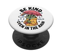Be Kind Even In The Rain Cute Frog Kindness Groovy Rainbow PopSockets Adhesive PopGrip