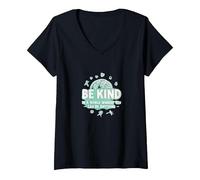 Be Kind in a World Where You Can Be Anything V-Neck T-Shirt, Women, Black, M
