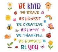 Be Kind Inspirational Wall Stickers for Kids Room Decor | “Be Kind, Brave, Honest, Creative, Happy, Thankful, Humble & You” butterflies, bee & sunflower. classroom or playroom decor