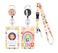 Be Kind Lanyard with Card Holder, Rainbow Badge Holder with Retractable Badge Reel Detachable Cute Rainbow Neck Lanyard for Kids Adults Nurses Teacher Student