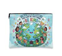 Be Kind Makeup Bag, Playful Earth Design Cosmetic Pouch for Women, Portable Canvas Zipper Organizer, Everyday Travel Toiletry Bag, Blue, 7x9 Inch, Earth