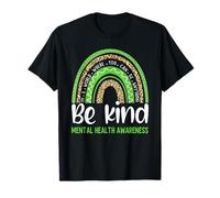 Be Kind Mental Health Awareness Green Ribbon Rainbow Women T-Shirt