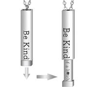 Be Kind Of A B Necklaces For Women,Personalized Stainless Steel Hidden Message Necklace,To Best Friends Sorority Sisters Inspirational Square Tubes Pendant Band Friendship Gift Jewelry (Silver)