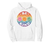 Be Kind Retro Happy Face Rainbow Vintage Distressed Colorful Pullover Hoodie