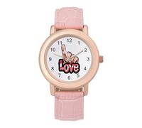 Be Kind Sign Language Love Women's PU Leather Strap Watch Analog Quartz Watch Casual Wristwatch for Home Work