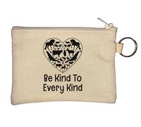 Be Kind to Every Kind Go Vegan Heart Key Chain Coin Purse Beige