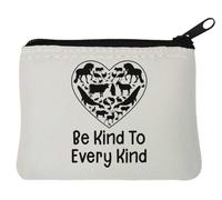 Be Kind to Every Kind Go Vegan Heart Neoprene Coin Purse Pouch 10x11cm White