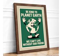 Be Kind to Planet Earth Retro Framed Wall Art Print A3 (42×29.7cm) Walnut, Wall Decor for Living Room, Bedroom, Office & Home, Ready to Hang, Art Gift