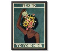 Be Kind To Your Mind Bathroom Quote Poster, Funny Typography Wall Art, Phrases Print, Guest Bathroom Art, Toilet Room Retro, A3 (Black Frame) - 45x32.8cm