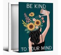 Be Kind to Your Mind Canvas Wall Art Prints Mental Health Positive Poster Vintage Abstract Music Flowers Girl Aesthetic Wall Decor for BedRoom Living Room 24x36inch Framed