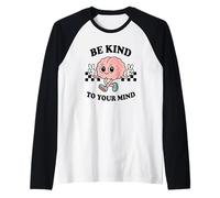 Be Kind to Your Mind, Inspiring, Retro Style Brain Character Raglan Baseball Tee