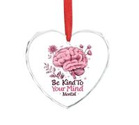 Be Kind To Your Mind Mental Health Matters Awareness Christmas Ornament Crystal Glass Heart Pendants for Christmas Tree Party