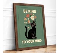Be Kind To Your Mind Minimalist Framed Wall Art Print A4 (29.7×21cm) Walnut, Wall Decor for Living Room, Bedroom, Office & Home, Ready to Hang, Art Gift