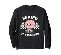 Be Kind to Your Mind, Retro Style Brain Character, Inspiring Long Sleeve T-Shirt