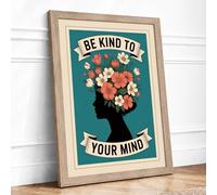 Be Kind to Your Mind Typography Framed Wall Art Print A4 (29.7×21cm) Oak,