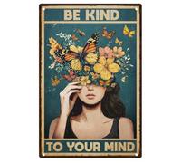 Be Kind To Your Mind Vintage Metal Tin Sign Inspirational Retro Art Poster for Home Office, Cafe Bar Wall Decor 7.9 x 11.9 Inch