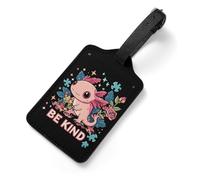 Be Kind1 Autism Axolotl PU Luggage Tag with Name ID Card for Suitcase Bag Labels Travel Essentials