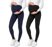 Be Mammy Womans 2-Pack Maternity Leggings Tights BE20-230(Black/Navy Blue, M)