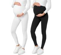 Be Mammy Womans 2-Pack Maternity Leggings Tights BE20-230(Black/White, M)