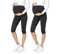Be Mammy Womans 3/4 Maternity Leggings Tights 2Pack BE20-229 (2Pack Black/Black, XL)