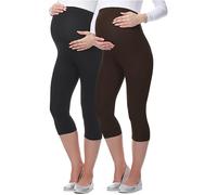 Be Mammy Women's Maternity 3/4 Leggings 03 2 Pack (Black/Brown, M)