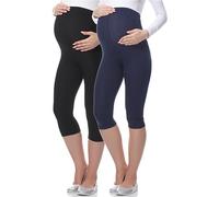 Be Mammy Women's Maternity 3/4 Leggings 03 2 Pack (Black/Dark Blue, XL)