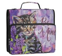 Be Mine Oil Painting Cat Lilac 1.5-Inch 3-Rings Zipper Binder Organizer with Shoulder Strap & Handle Includes Zip Pocket Portable Portfolio Suitable for Middle School