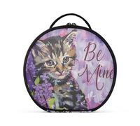 Be Mine Oil Painting Cat Lilac Toiletry Bag Vertical Free-Standing Portable Cosmetic Bags For Women Travel with adjustable dividers 11 IN