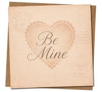 Be Mine Valentine’s Day Card, Vintage Heart Postmark Design, Square 145mm x 145mm Greeting Card - Romantic Love/Anniversary for Partner, Includes Kraft Envelope