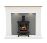 Be Modern Charing White & Oak Effect Freestanding Electric Fire Suite