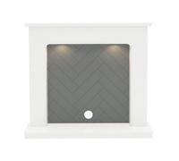 Be Modern Fontwell White Marble & Grey Herringbone Effect Fire Surround Set With Lights Included