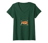 Be More Capybara: Cute Animal Lover Inspiration V-Neck T-Shirt, Women, Forest Green, S