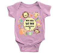 Be My Godparents Babygrow 12-18m Pink Announcement Question Animals Body Suit