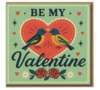 Be My Valentine Card - Cute Love Birds Heart Design, Romantic Valentine's Day Greeting Card for Partner