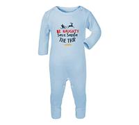Be Naughty, Save Santa a Trip [BCX] Baby Romper Jumpsuit with feet, 0-3 Months, Pastel Blue