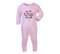 Be Naughty, Save Santa a Trip [BCX] Baby Romper Jumpsuit with feet, 0-3 Months, Pastel Pink
