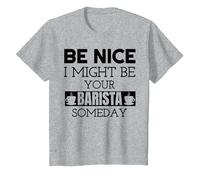 Be Nice I Might Be Your Barista Someday Espresso Coffee T-Shirt, Youth, Heather Grey, Medium