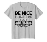 Be Nice I Might Be Your Barista Someday Espresso Coffee T-Shirt, Youth, Silver Grey, Large