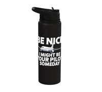 Be Nice I Might Be Your Pilot Someday Aviation Plane Airline Stainless Steel Insulated Water Bottle