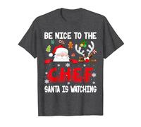 Be Nice to The Chef Santa is Watching Xmas Santa Reindeer T-Shirt, Men, Dark Heather Grey, 4X-Large