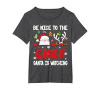Be Nice to The Chef Santa is Watching Xmas Santa Reindeer T-Shirt, Women's Plus, Dark Heather Grey, 4X